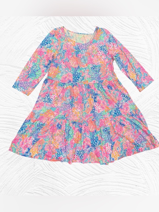 Lilly Pulitzer Dresses & Skirts - Lilly Pulitzer XL Geanna 3/4 Sleeve Swing Dress Coastal Coral Tiered Cotton